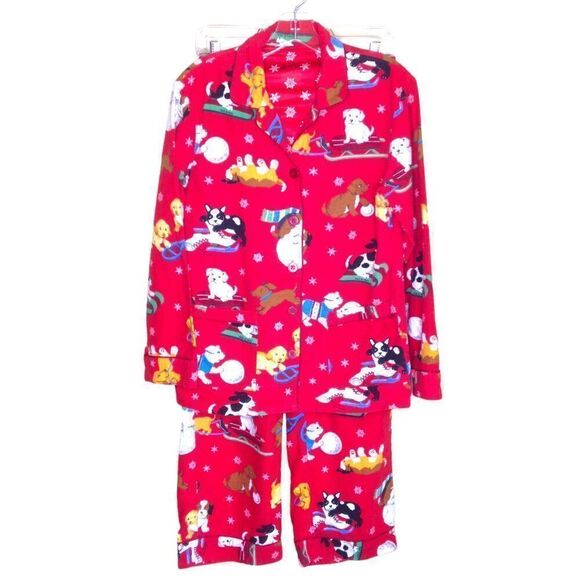 Nick & Nora Flannel Puppy Dog Pajamas Red Small (Note) - Picture 1 of 6